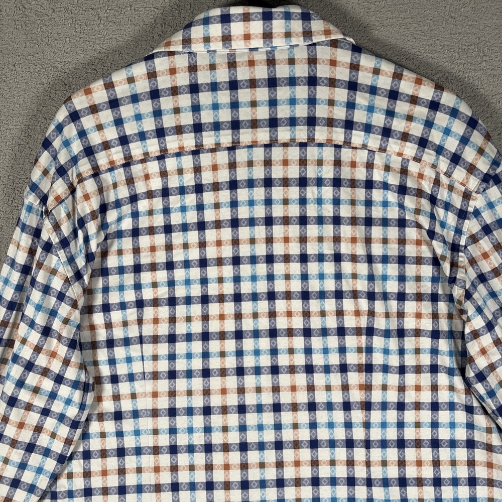Butter Cloth Mens XL Button Down Shirt Long Sleeve Blue Plaid Cotton Geometric - Picture 12 of 15